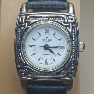 Peyote Bird Santa Fe Silver Accented/White Leather Women's Watch